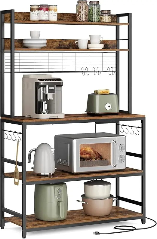 Hutch Bakers Rack With Power Outlet And 14 Hooks Kitchen