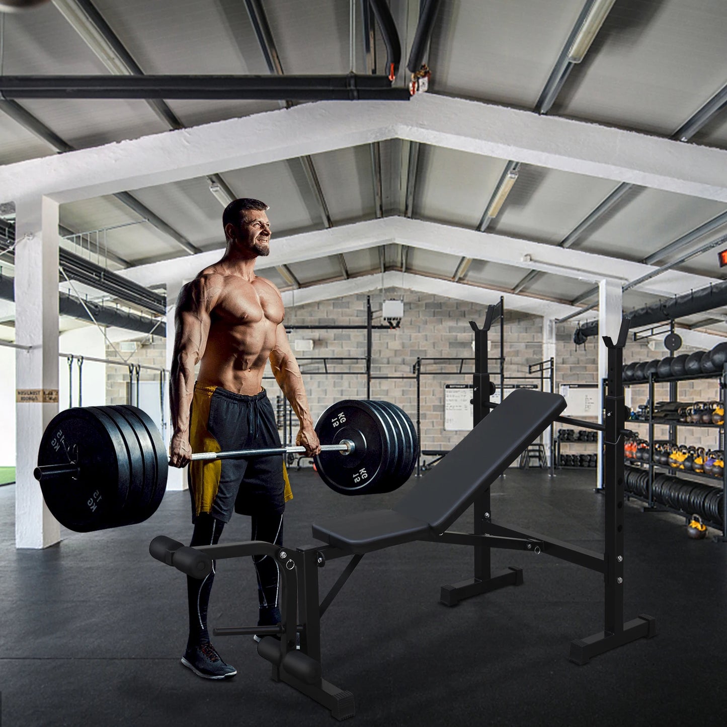 Weight Bench Press Set with Squat Rack and Bench for Home Gym Full Body Workout Fitness Equipment