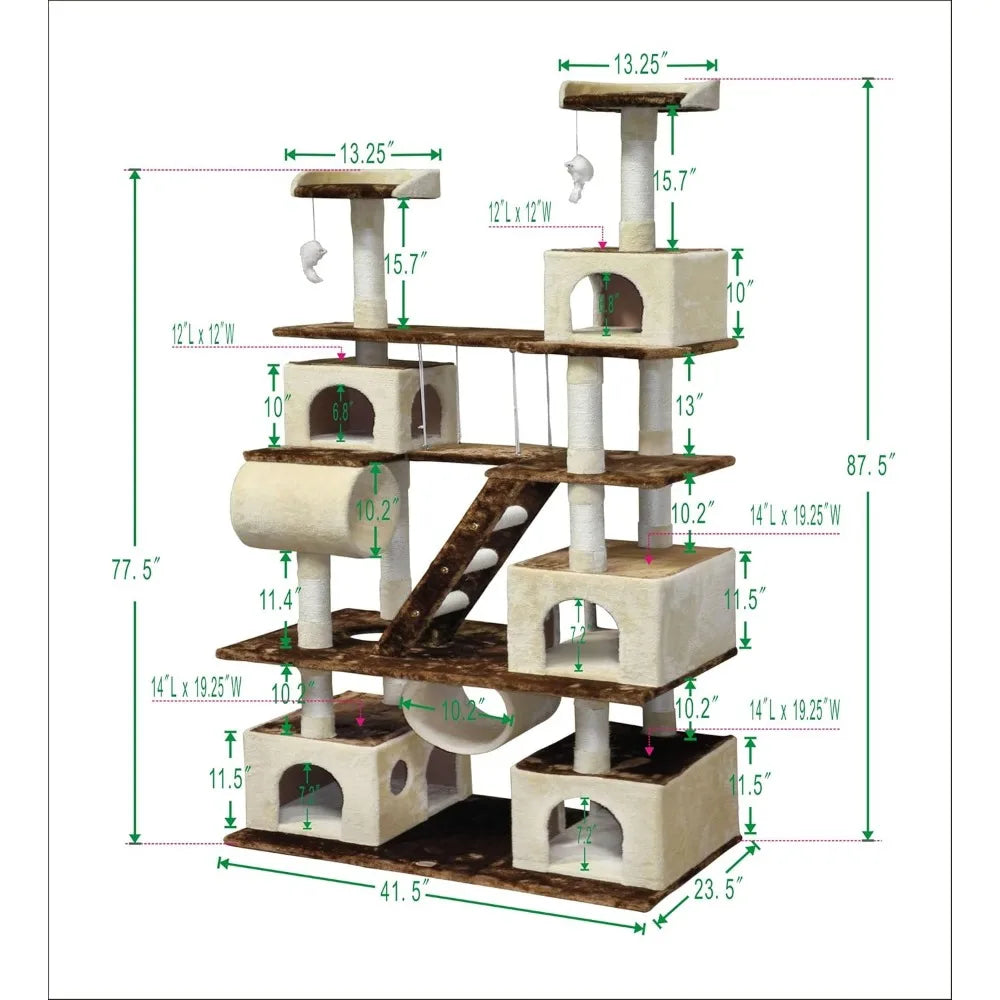 Go Pet Club Huge 87 Inch Tall Cat Tree House Climber Furniture with Swing