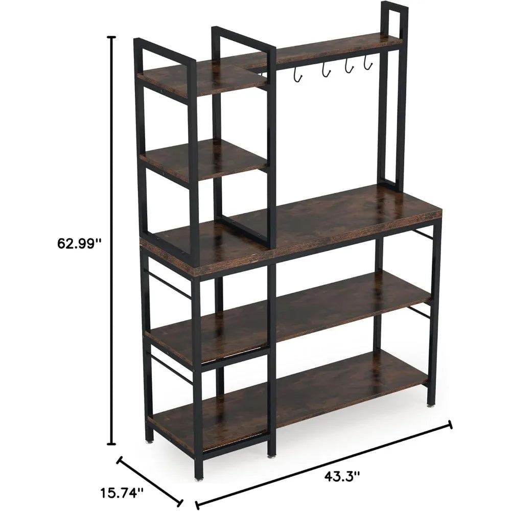 Baker Rack 5 Tier Kitchen Stand With Hooks And Hutch