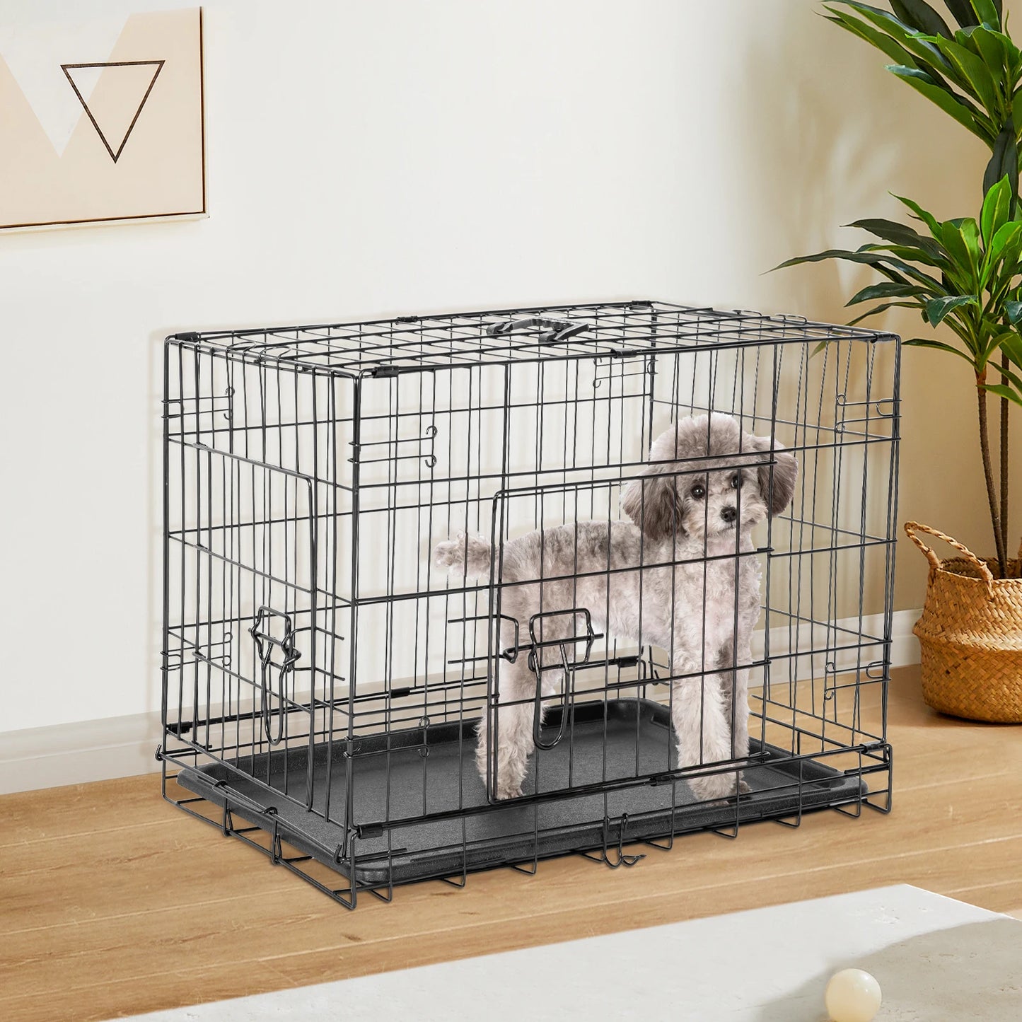 JHK Double Door Folding Dog Cage With Leak Proof Pan