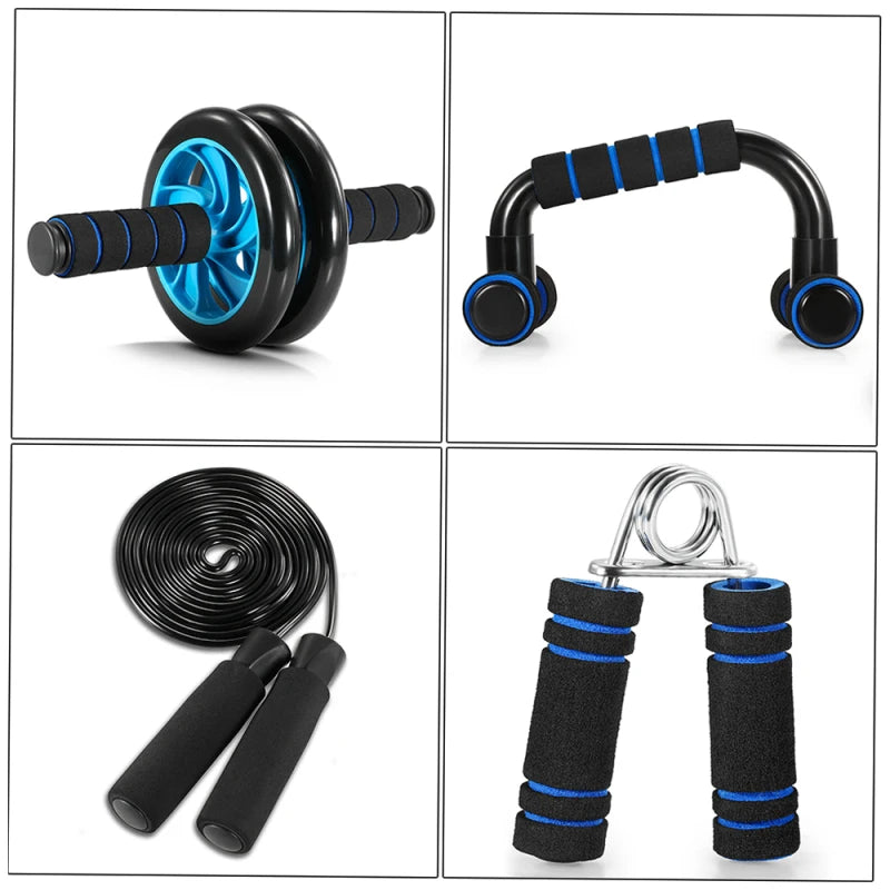 5 In 1 AB Wheel Roller Kit with Push Up Bar Jump Rope Hand Gripper and Knee Pad Fitness Workout
