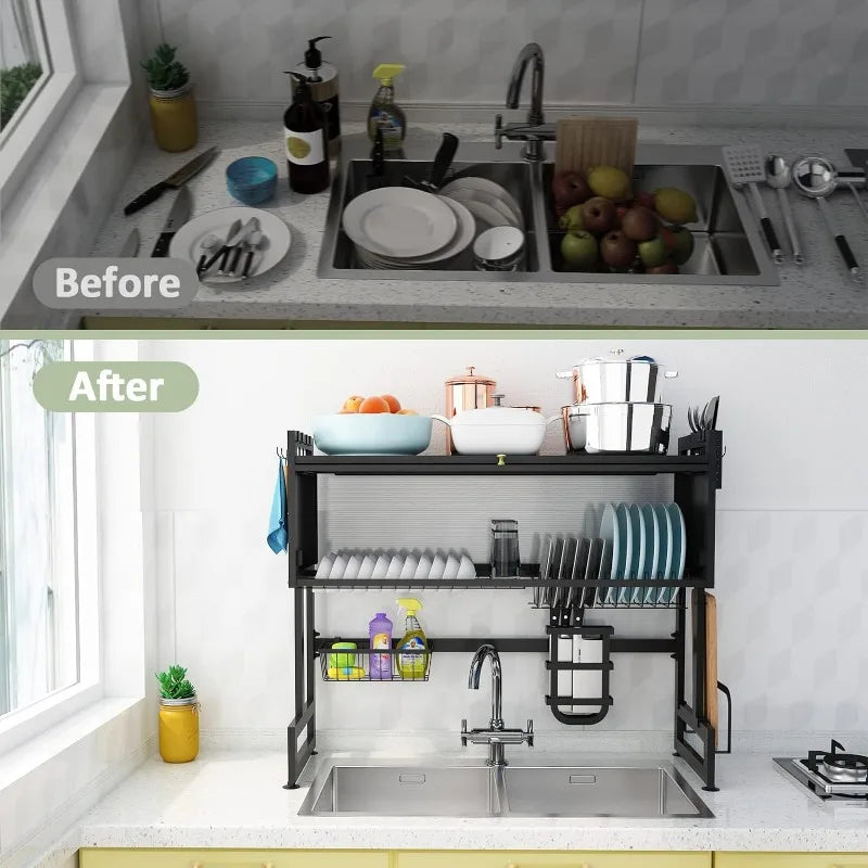 Bukfen Over Sink Dish Drying Rack 2 Tier Stainless Steel