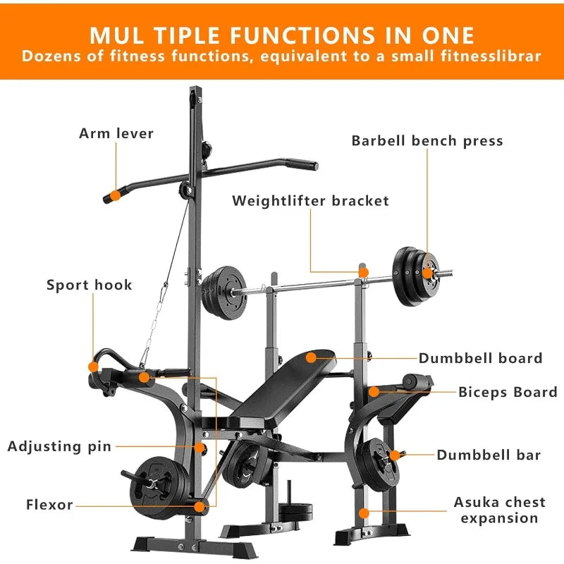 600lbs 6 in 1 Adjustable Weight Bench Set with Leg Extension and Leg Curl Multi Function Bench Press Set for Full Body Workout