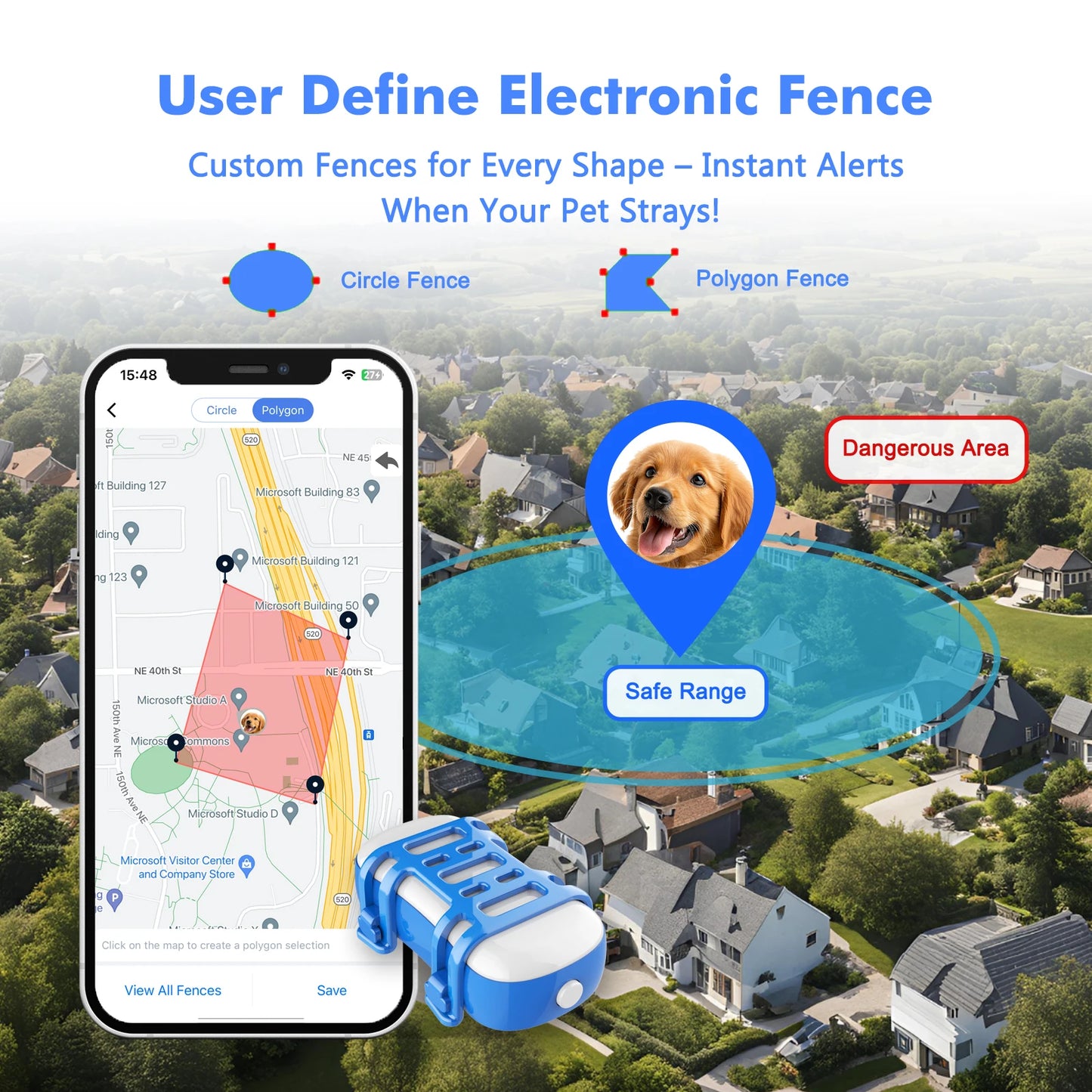 4G Dog Cat GPS Tracker for Pets Waterproof Smart Locator with App Live Tracking and Light Sound Search Free Trial Included