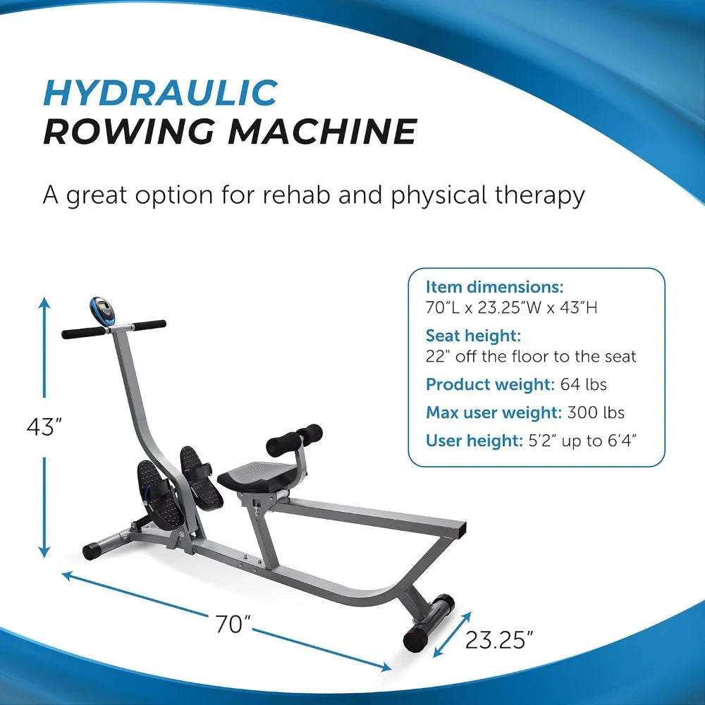 Hydraulic Rower Machine with Smart Workout App Adjustable Resistance for Home Gym Fitness
