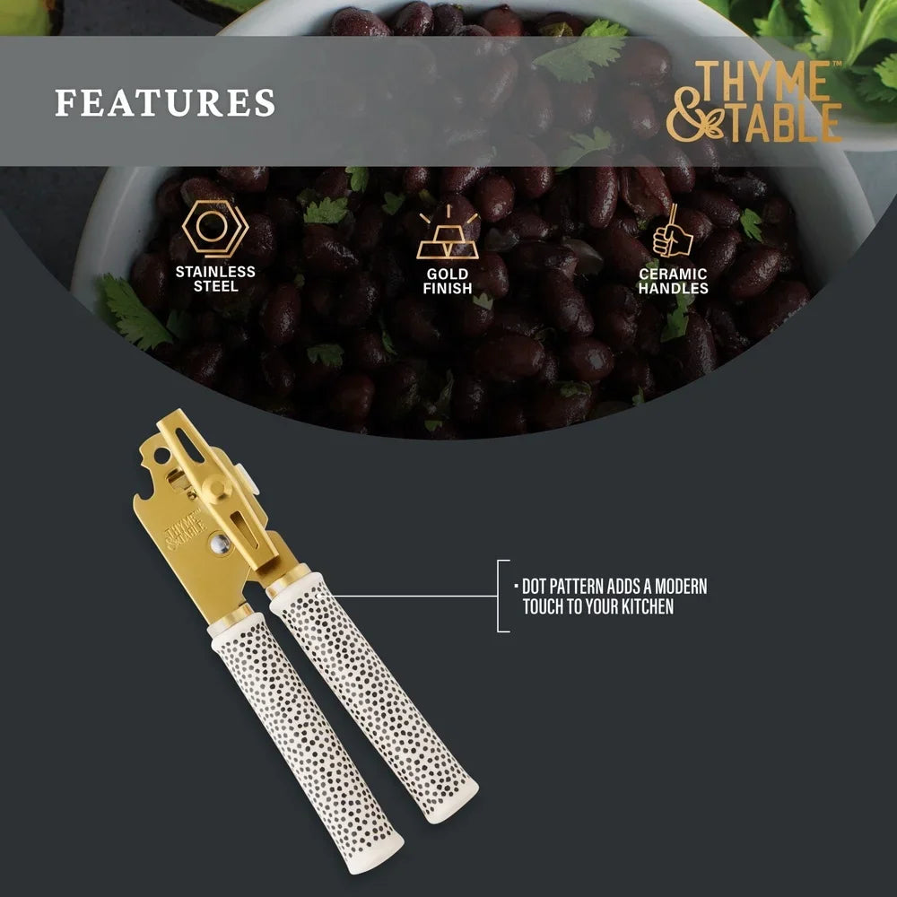 Feature IndustrialQuality Stainless Ceramic Dot Handle Can Opener With NonSlipGrip