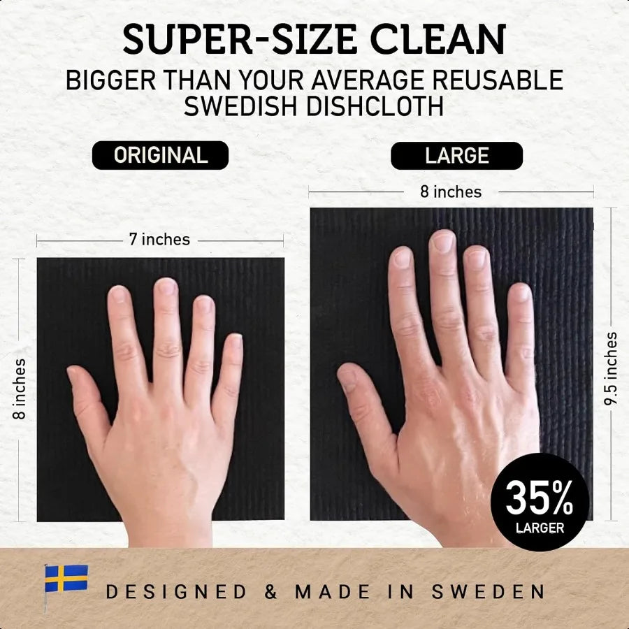 Large Swedish Dishcloths 5 Pack Black Reusable Washable Cellulose Cotton Kitchen Cloths 9.5x8 Inch Replace Paper Towels