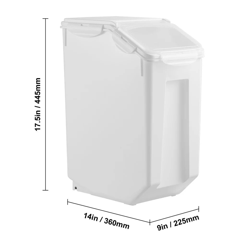 Airtight Food Storage Container 20L 4.5 Gallon Big Canine Food Bin with Wheels Measuring Cup Damp Proof Design Pet Supplies