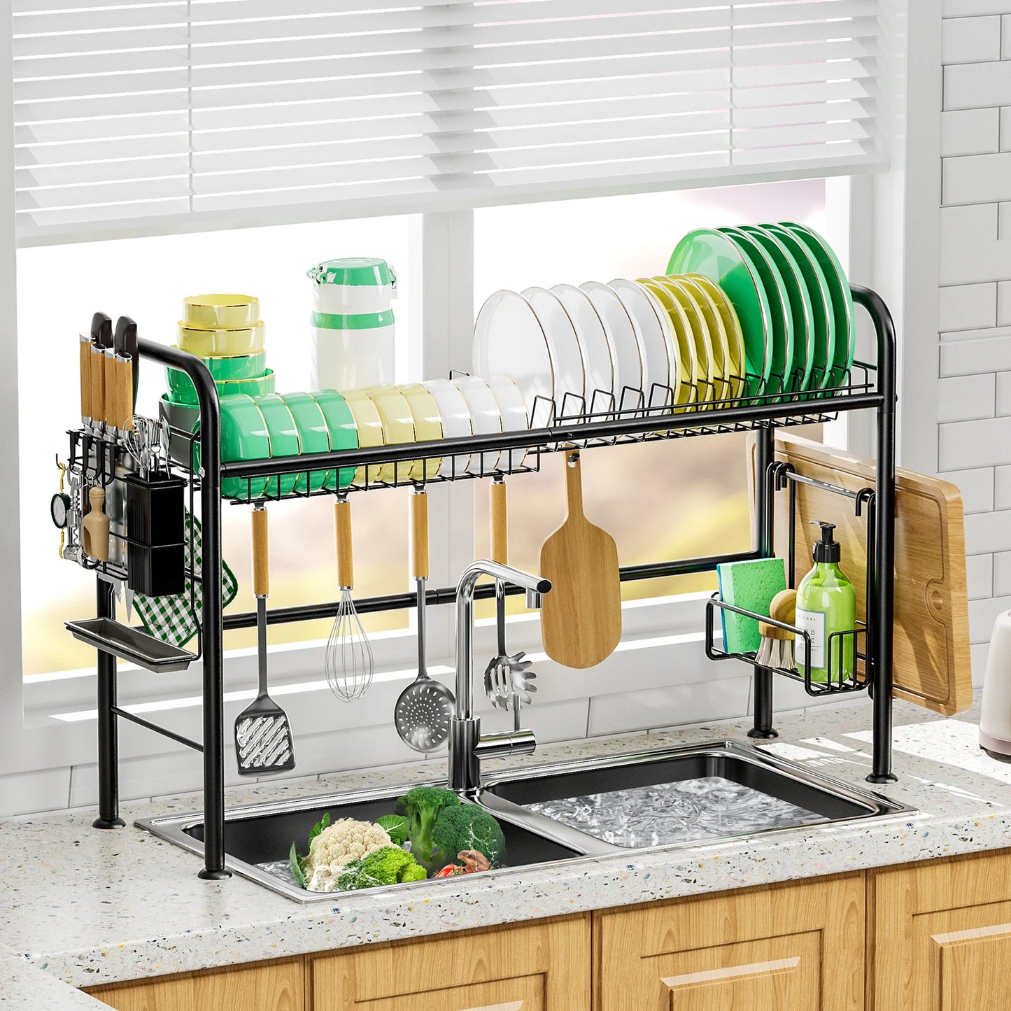 2 Tier Over The Sink Dish Drying Rack for Kitchen Counter