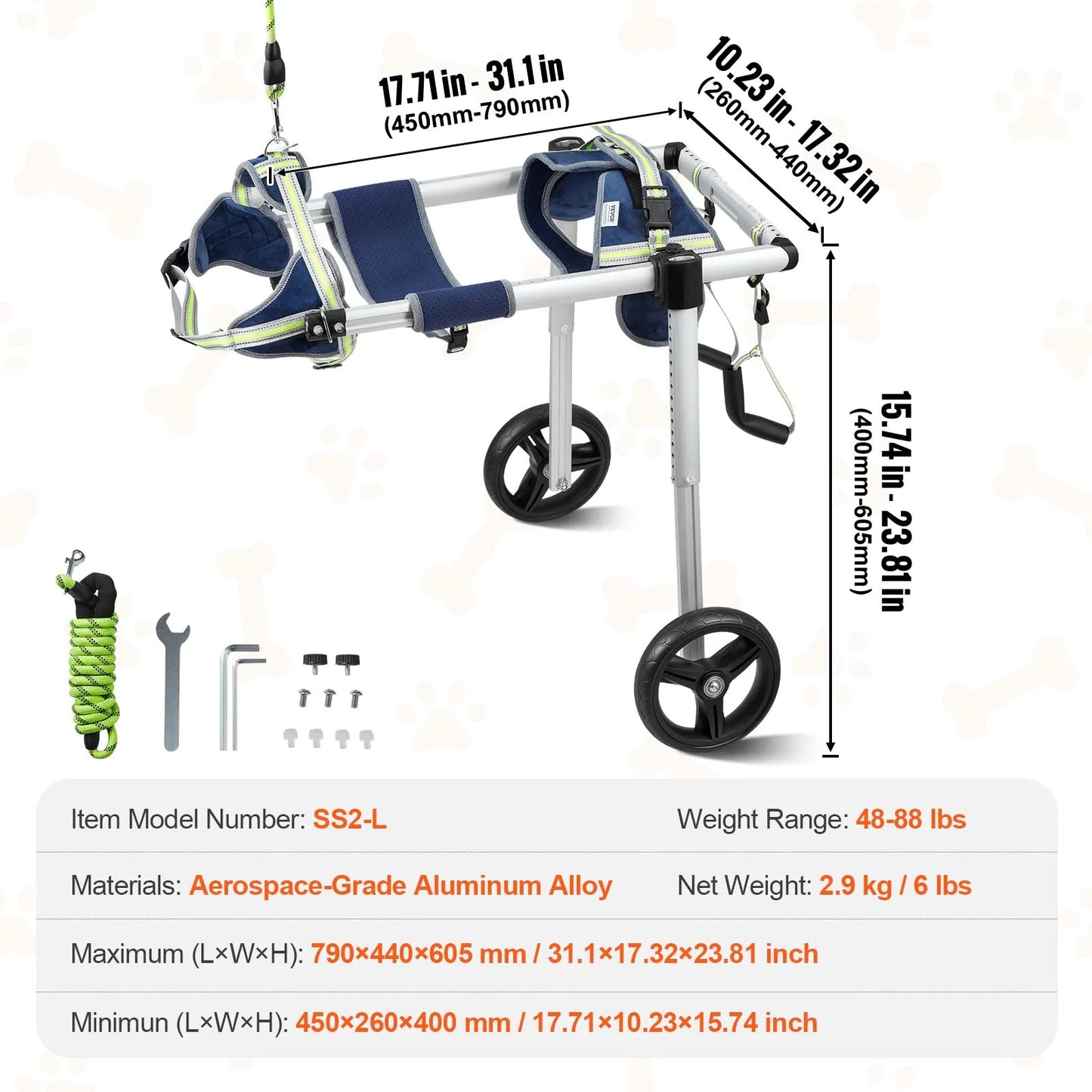 VEVOR 2 Wheels Dog Wheelchair for Back Legs Pet Wheelchair Dog Cart for Injured Disabled Paralysis Hind Limb Weak Pet
