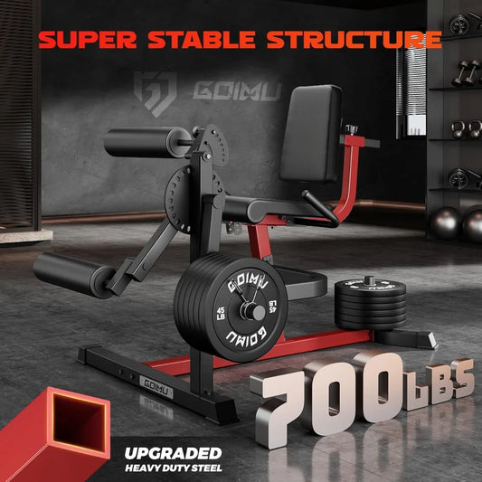 Leg Extension and Curl Machine 4 in 1 Lower Body Workout Machine Adjustable Leg Curl Machine with Plate Loaded Red