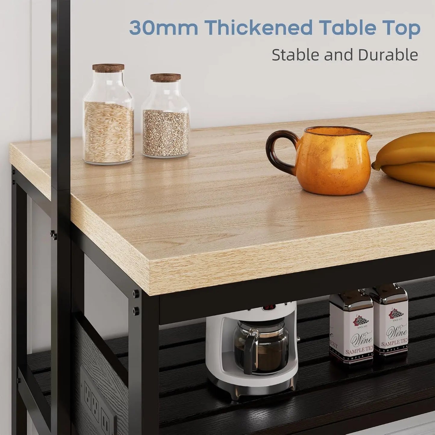Kitchen Island with Storage Bakers Rack with Power Outlet 3 Tier Microwave Stand Oven Shelf Bar Table