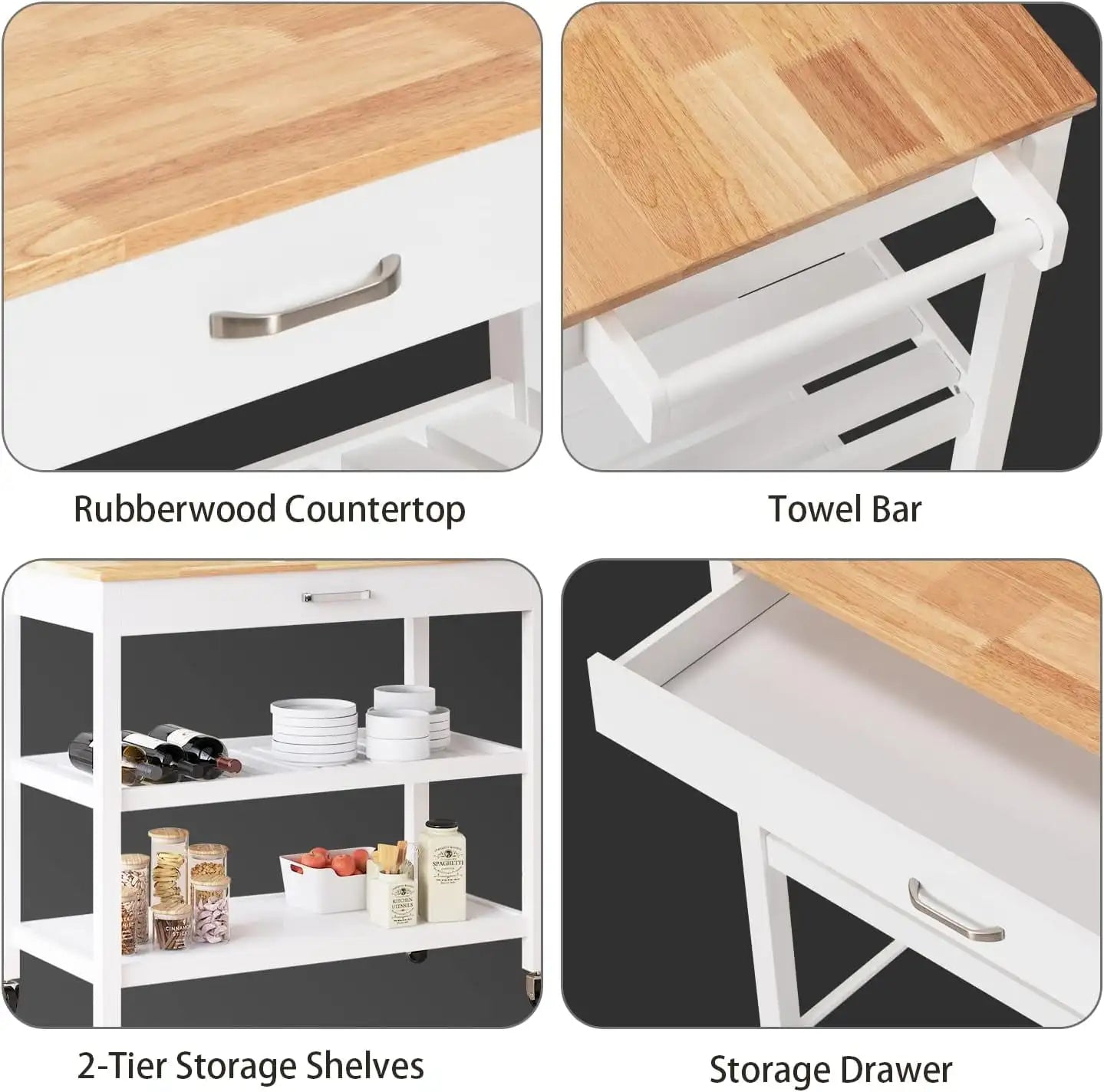 XMSJH 3 Tier Kitchen Island Cart On Wheels With Storage