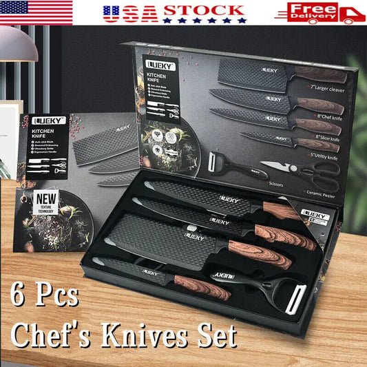 Stainless Steel Kitchen Knives Set Forged Kitchen Knife Scissors Vegetable Peeler Slicer Paring Knife Diamond Pattern