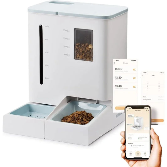 5G 2.4GHz WiFi Automatic Feeder and Waterer Set for Pets 300 Oz Large Capacity Two Weeks Two Way Power Supply Food Dispenser