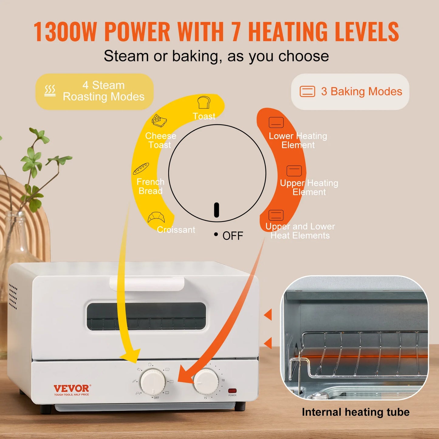 VEVOR 5 In 1 Steam Oven Toaster Convection Countertop Oven