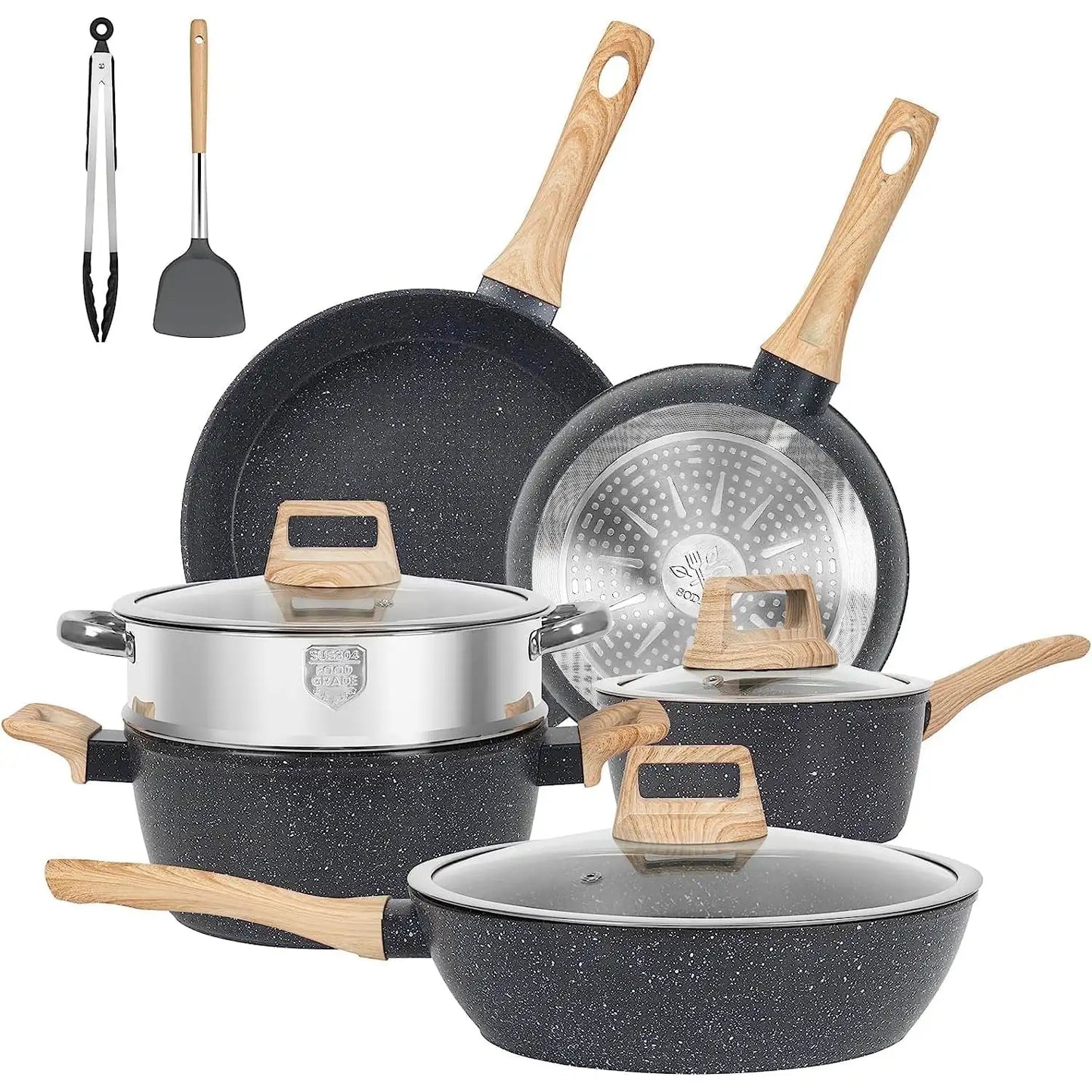 XMSJH Granite Cookware 11 Piece Nonstick Pots And Pans Set
