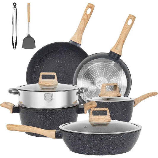 XMSJH Granite Cookware 11 Piece Nonstick Pots And Pans Set