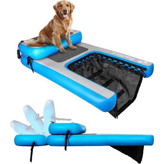 Inflatable Dog Float Pup Plank Ramp for Pools Boats and Docks 220 Pounds Blue and Grey Pet Supplies