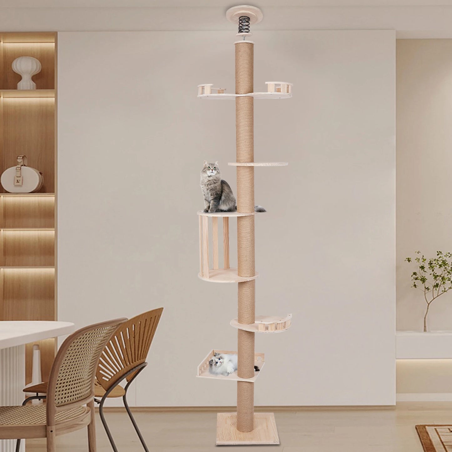 5 Layer Cat Climbing Frame Cat Tower Floor To Ceiling Solid Wood Pet Furniture