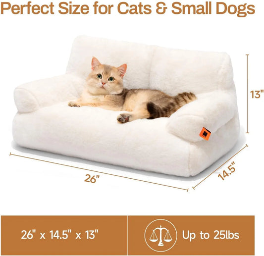 Mewoofun Pet Couch Bed 26x19x13 Inch Washable Cat Beds for Medium Small Dogs and Cats up to 25 Pounds Fluffy Cat Couch in Black and White