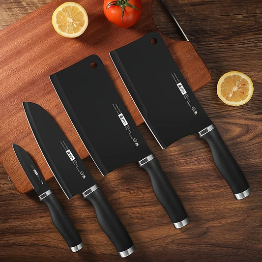4Pcs Premium Kitchen Knife Set High Carbon Stainless Steel Meat Cleaver Knife Sharp Slicing Knife Professional Chef Knife