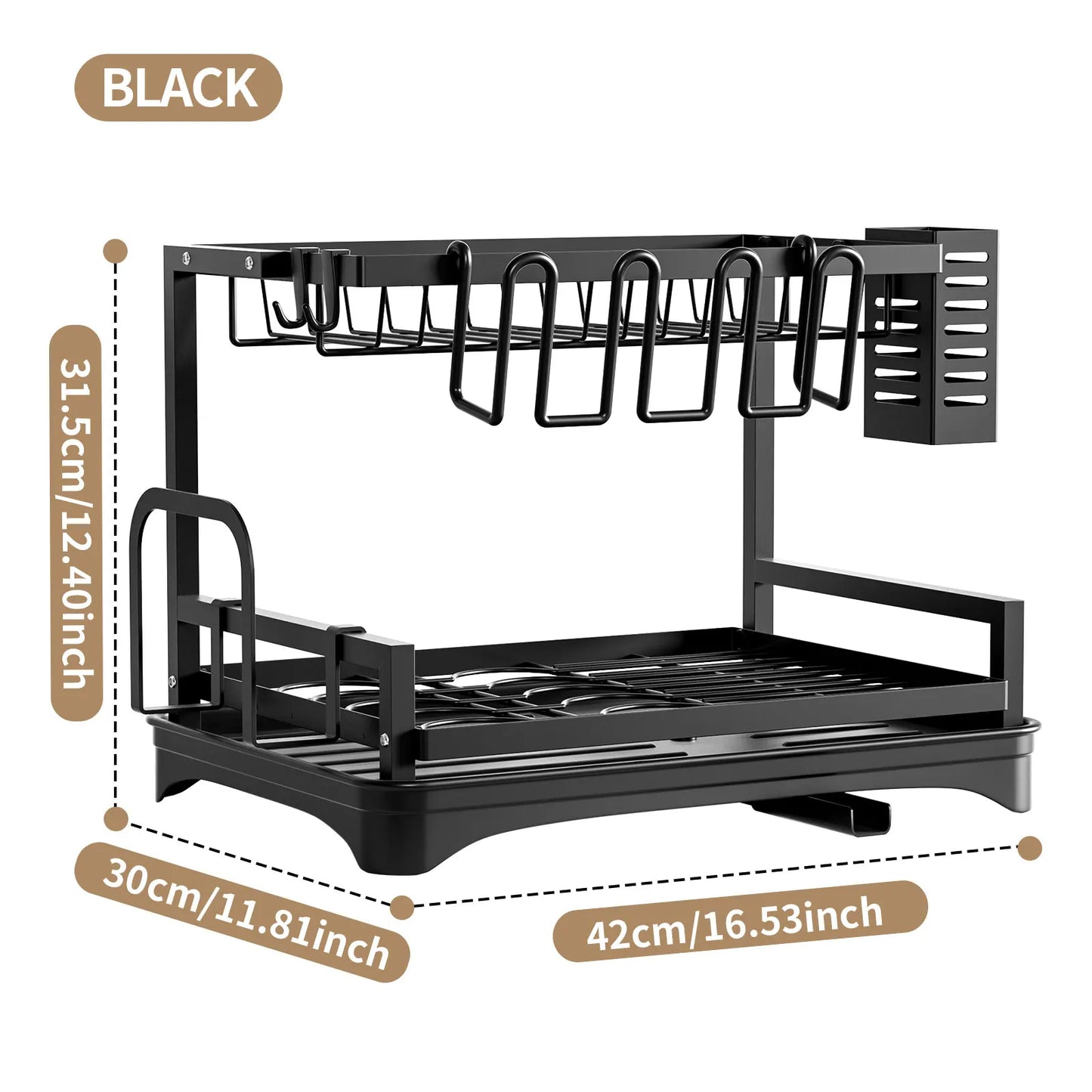 Dish Drying Rack 2 Tier Dish Racks for Kitchen Counter Large Dish Drying Rack with Drainboard and Utensil Holders