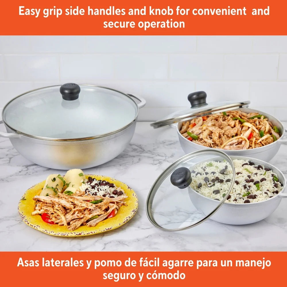 XMSJ Caldero Set Cast Aluminum With Lids 3pc Oven Safe