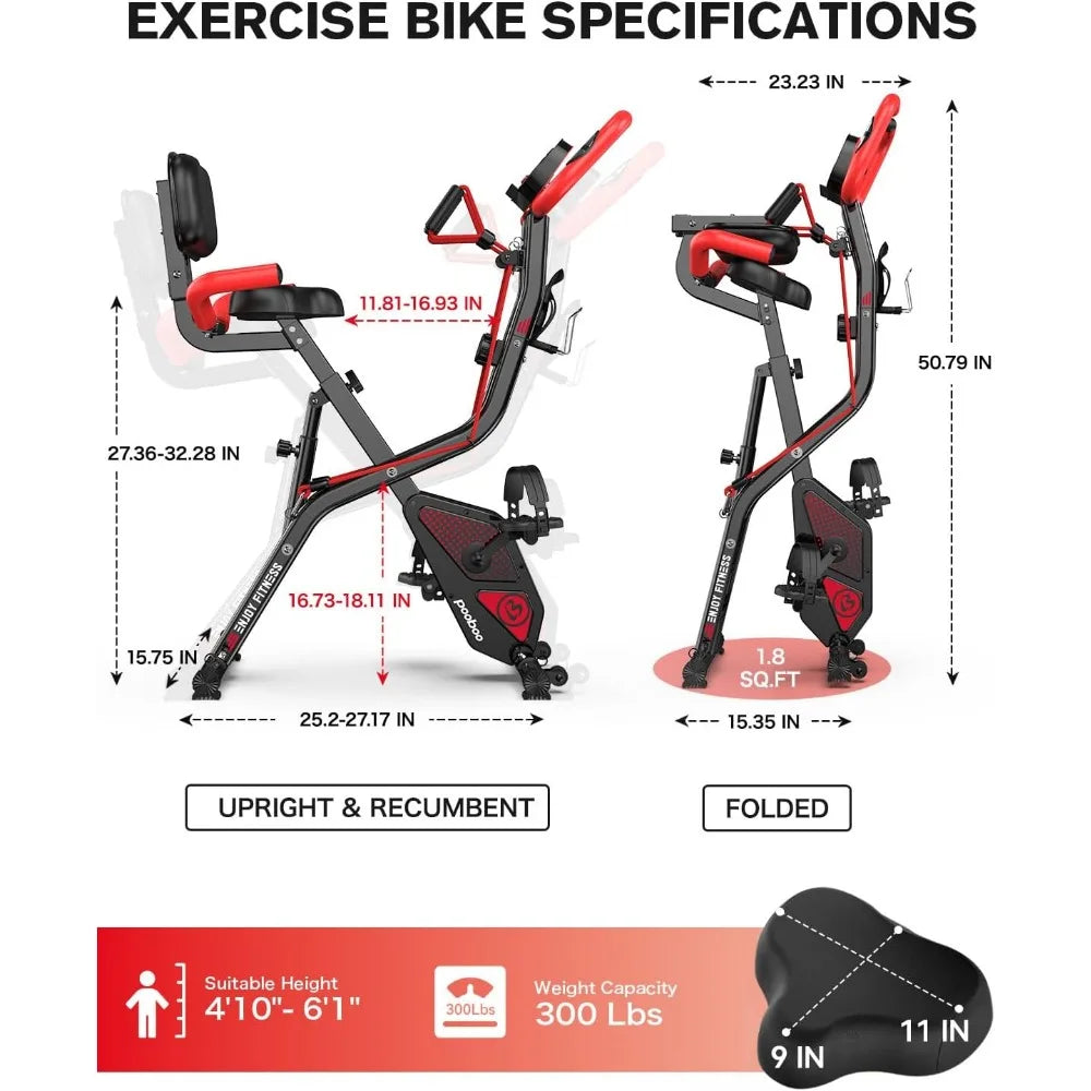 Folding Exercise Bike with Adjustable Resistance and Back Support Pad for Home Gym Workouts