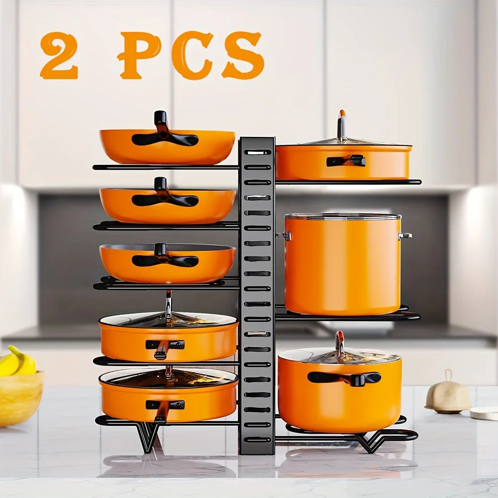2 Pack Pot Rack Organizers Adjustable Kitchen Storage Rack Pot Lid Holders and Pan Rack