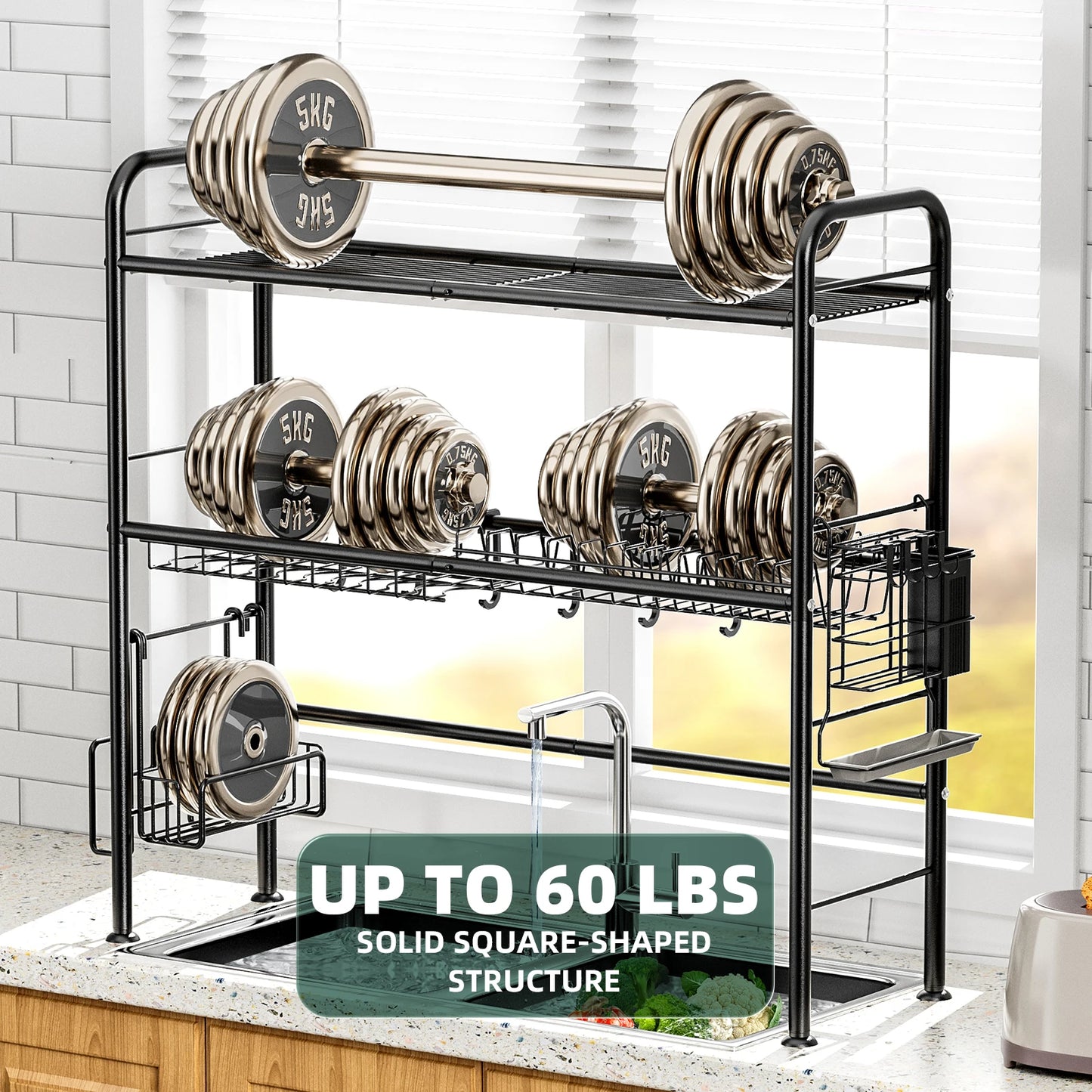 2 Tier Over The Sink Dish Drying Rack for Kitchen Counter