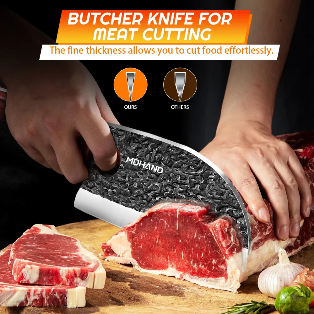 14PCS Kitchen Knives Set Cleaver Meat Cut Steak Fillet Fish Knife Butcher Boning Hand Forged Blade with Scissors and Knife Sharpener