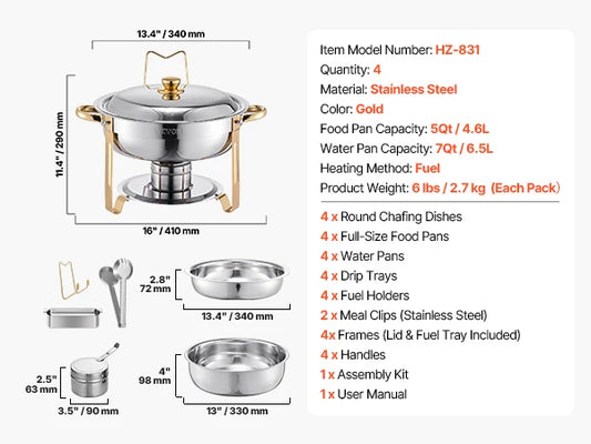Succebuy 4PackProfessionalGradeCommercialStainless Chafing Dish Buffet Set HeavyDuty With Pans