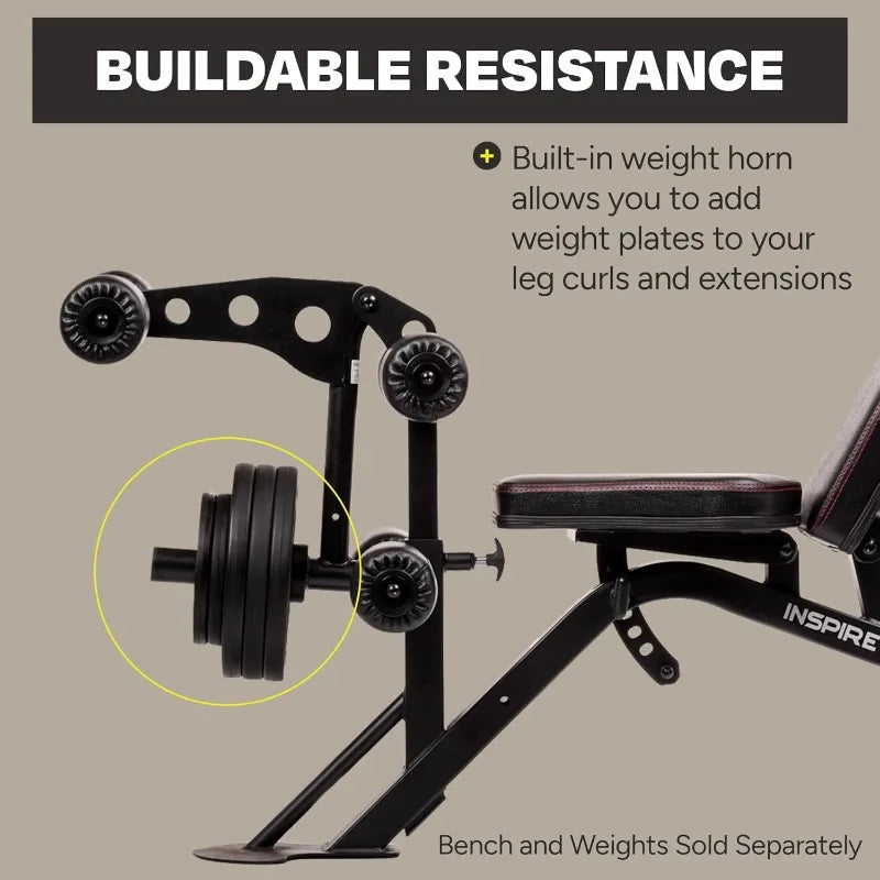 Inspire Fitness Leg Curl Extension Bench Attachment for Home Gym Heavy Duty Leg Extension with Built-in Weight Horn