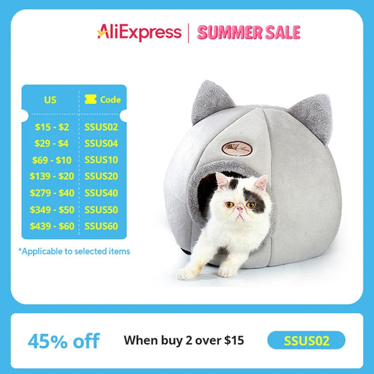 Pet Bed With Cat Ears Comfortable Plush Bed For Small Medium Large Cats Warm And Soft Machine Washable