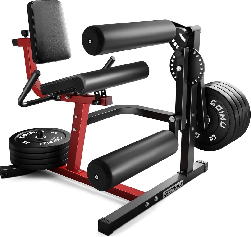 Leg Extension and Curl Machine 4 in 1 Lower Body Workout Machine Adjustable Leg Curl Machine with Plate Loaded Red