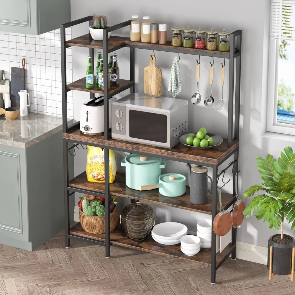 Baker Rack 5 Tier Kitchen Stand With Hooks And Hutch