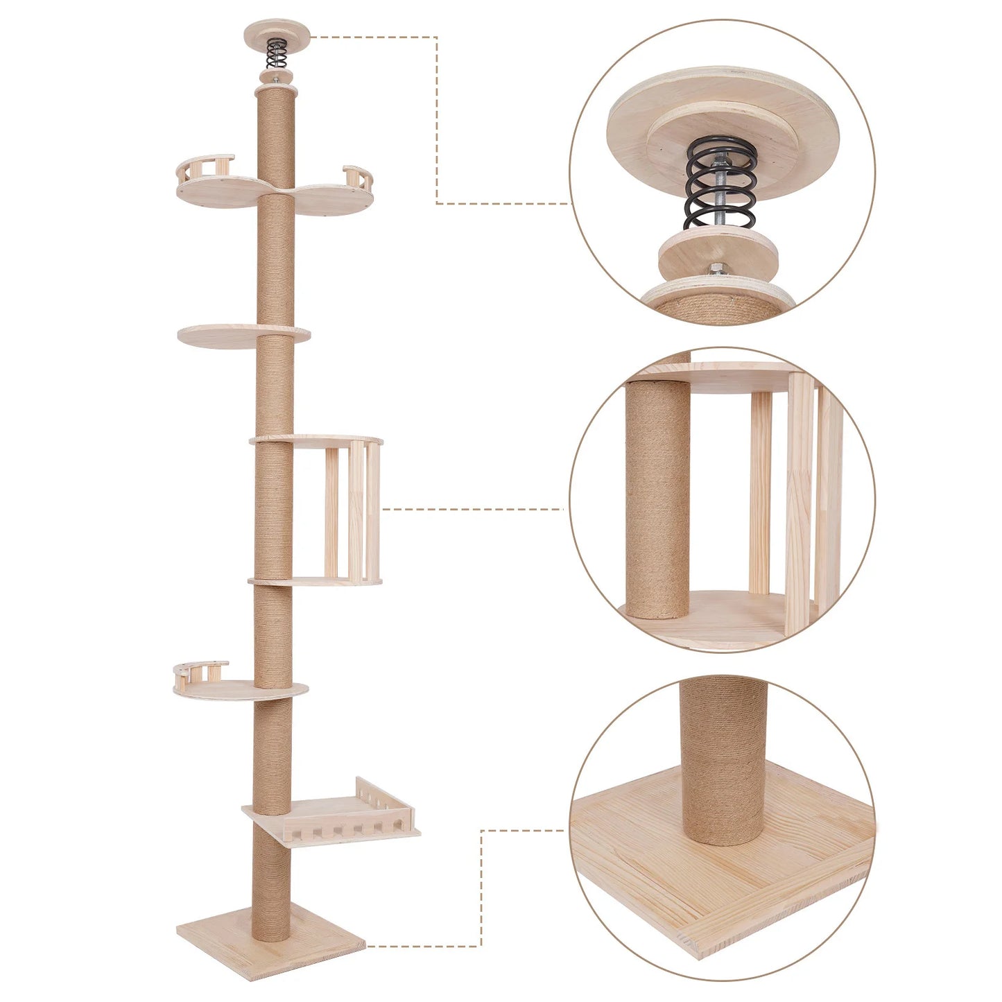 5 Layer Cat Climbing Frame Cat Tower Floor To Ceiling Solid Wood Pet Furniture