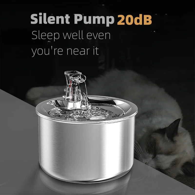 2L Fully Stainless Steel Pet Water Dispenser Automatic Cat Water Fountain with Optional Sensor and Heater