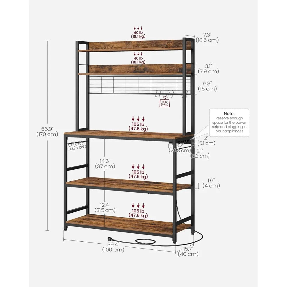 Hutch Bakers Rack With Power Outlet And 14 Hooks Kitchen
