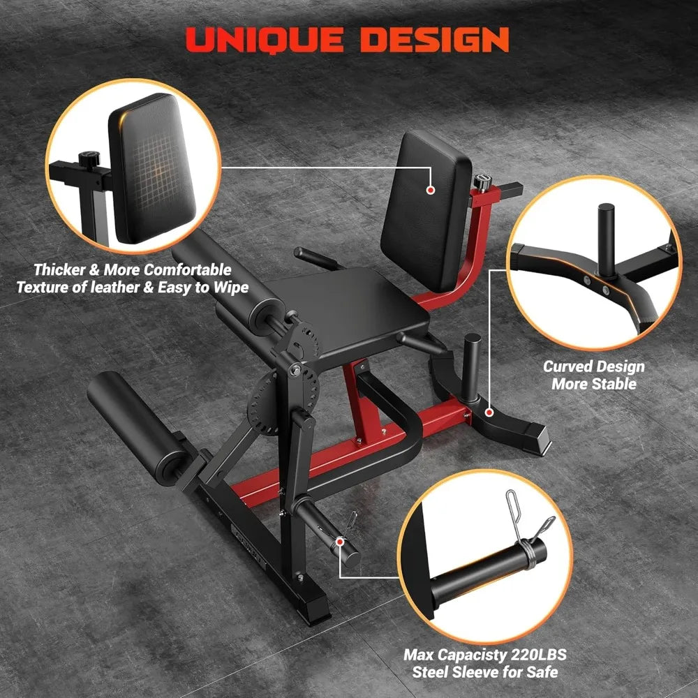 Leg Extension and Curl Machine 4 in 1 Lower Body Workout Machine Adjustable Leg Curl Machine with Plate Loaded Red