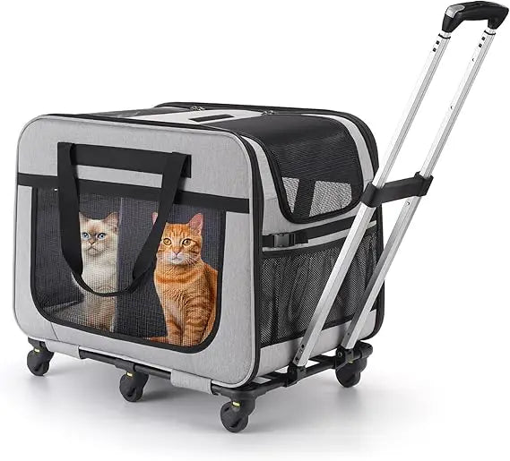 TIFICY Double Pet Carrier With Wheels For Small Dogs Cats