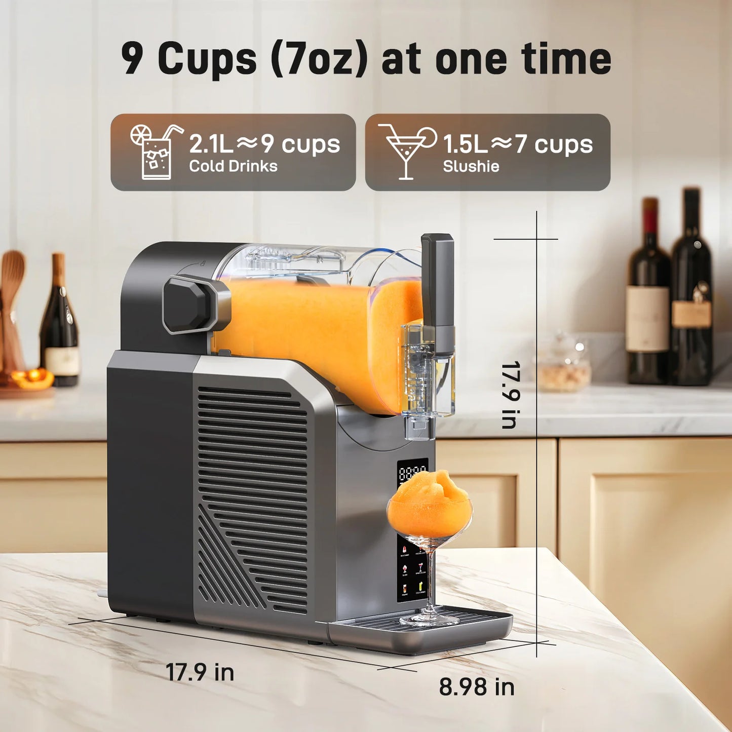 7 in 1 Professional Home Slushie Machine with Rapid Chill Technology for Frozen Drinks and Automatic Cleaning