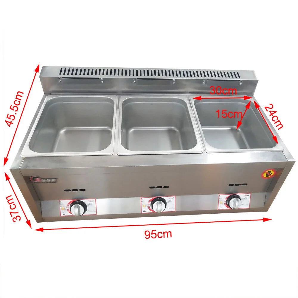 3 Pan Gas Fryer Catering Food Warmer Steam Table Buffet Restaurant Deep Fryer for Home Kitchen Use