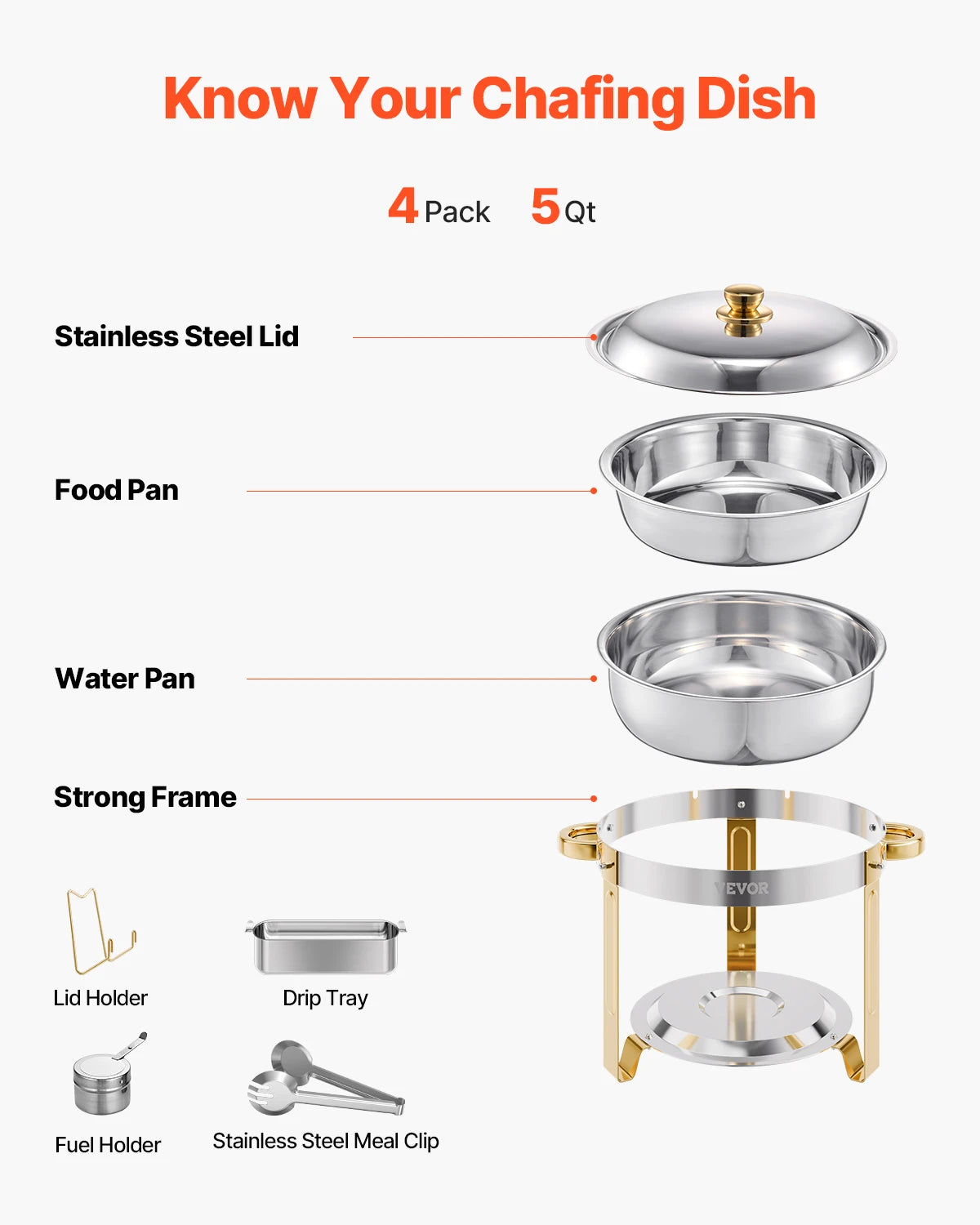 Succebuy 4PackProfessionalGradeCommercialStainless Chafing Dish Buffet Set HeavyDuty With Pans
