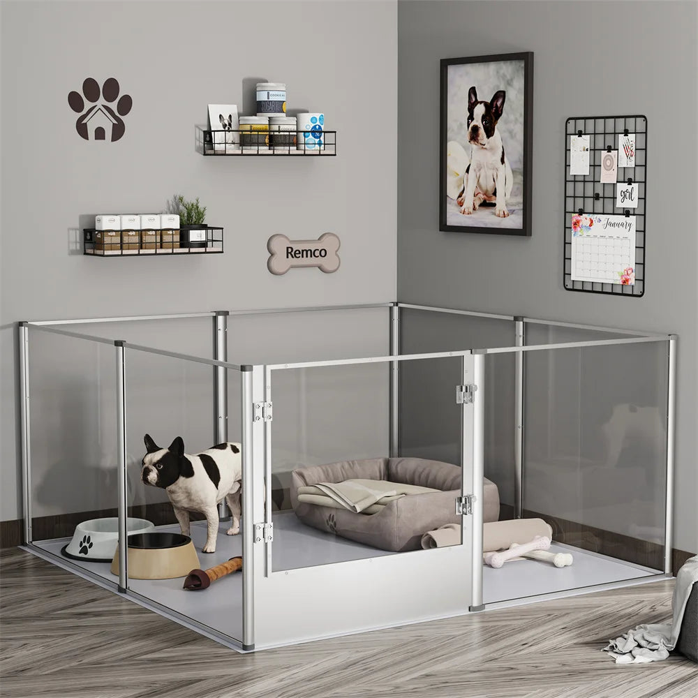 Extra Large Dog Playpen Acrylic Enclosure Pet Animal Bunny Ferret Dog Fence Cage Pet Whelping Box with Waterproof Fertility Pad