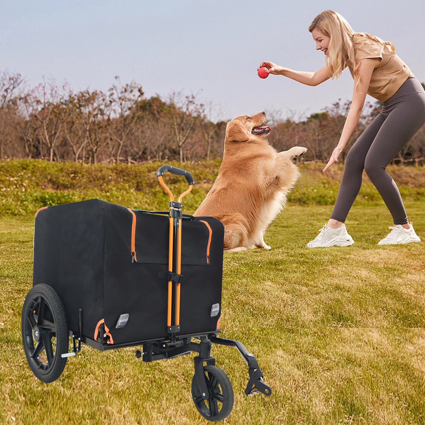 Foldable Pet Jogging Stroller Dog Carrier Bicycle Trailer for Small Pets Orange and Black