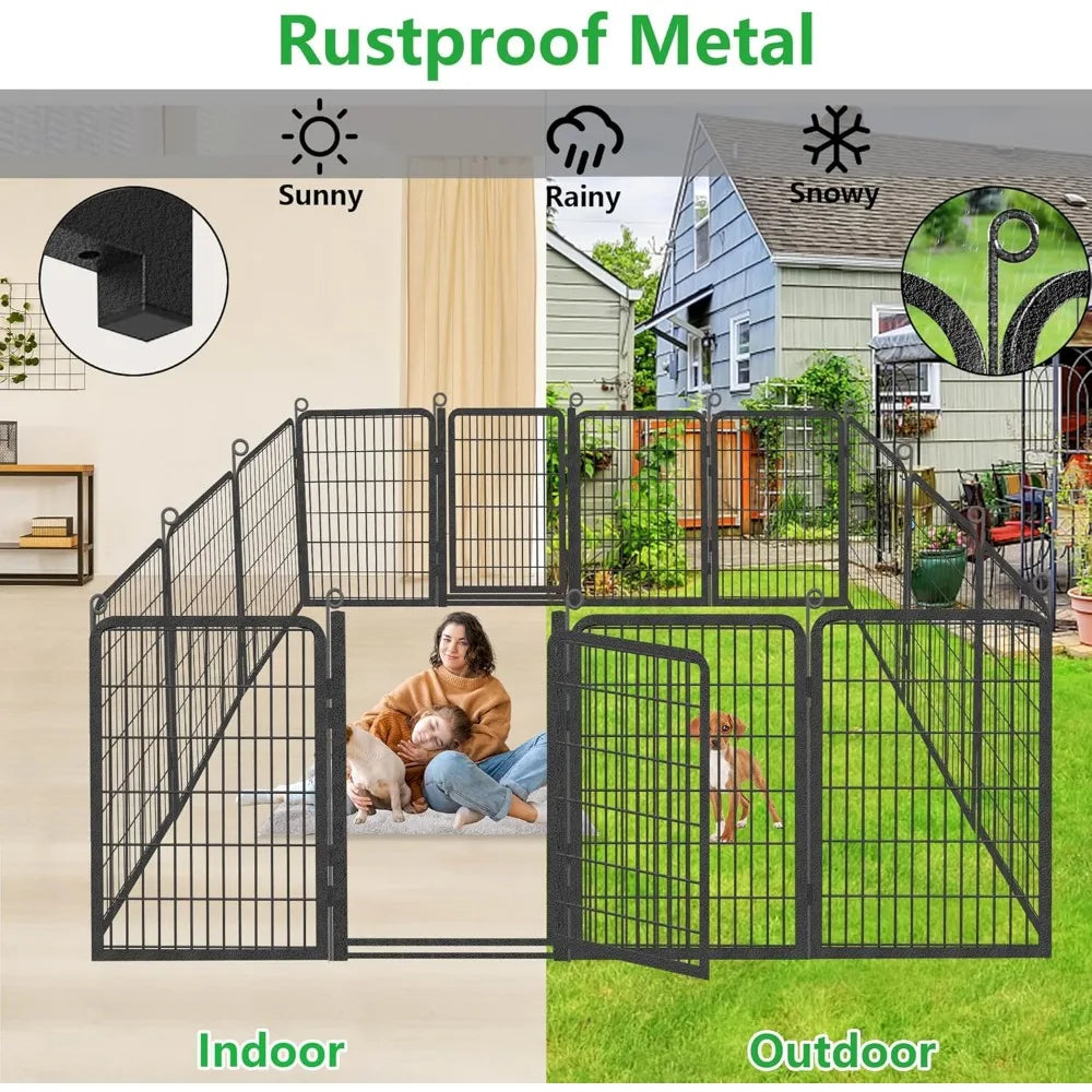Dog Playpen Outdoor with Low Threshold Full Gate 40 Inch Height 14 Panels Large Dog Pen Dog Fence Outdoor for Yard Heavy Duty Pet