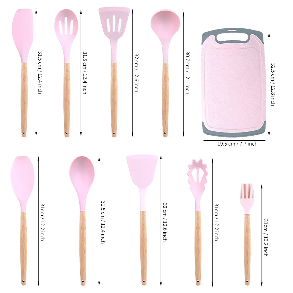 20 Piece Silicone Kitchen Knife Set Heat Resistant Non Stick Soup Spoon Cooking Utensils with Scissors Peeler and Meat Cutter